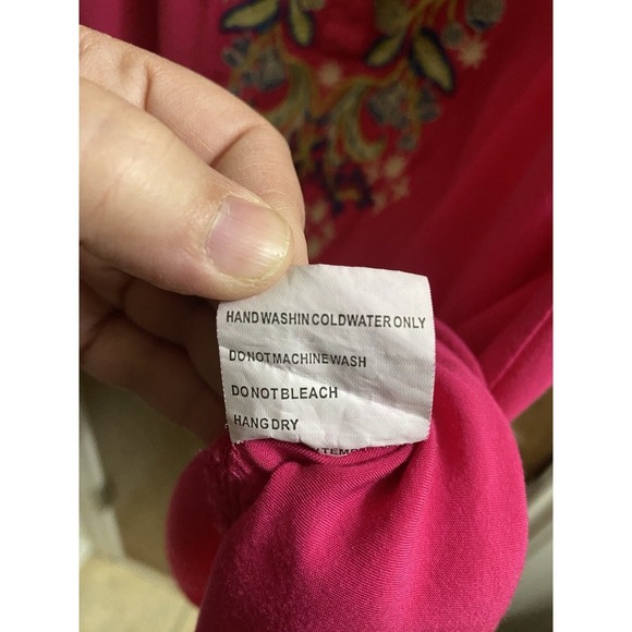 Luna Moon Hot Pink Boho Tunic Floral Embroidered Blouse Half Button Light Size L - Picture 11 of 16